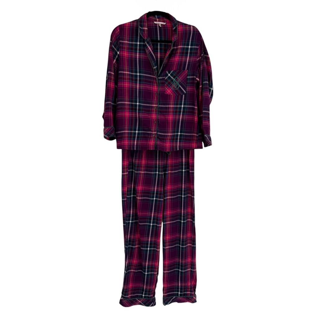 Victoria’s Secret Pajama Set size small pink Plaid 2 Piece Button Up flannel